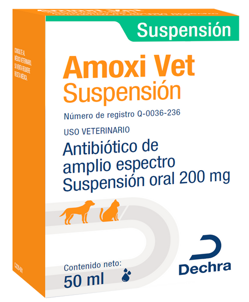 Amoxi Vet 200mg Suspensión Oral 50ml (requiere receta medica veterinaria vigente)