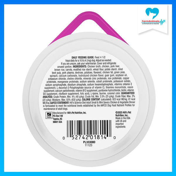Hill's SD ADULT SMALL & MINI, ALIMENTO HÚMEDO  EN TRAY PERRO ADULTO POLLO Y VEGETALES 99 G