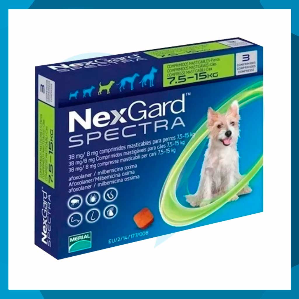 NexGard Spectra 7.6 a 15kg 3 Tabletas Masticables
